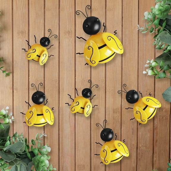 Metal Outdoor Wall Art Decor, 6 PCS Bumble Bee Decor, Fence Decorations, Outdoor Metal Garden Decor, Wall Art for Yard Art, Home