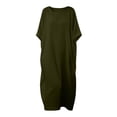 thumbnail image 5 of Miluxas Women's Cotton Linen Kaftan Dress Scoop Neck Batwing Sleeve Maxi Dress Casual Beach Vacation Outfits Army Green, 5 of 5