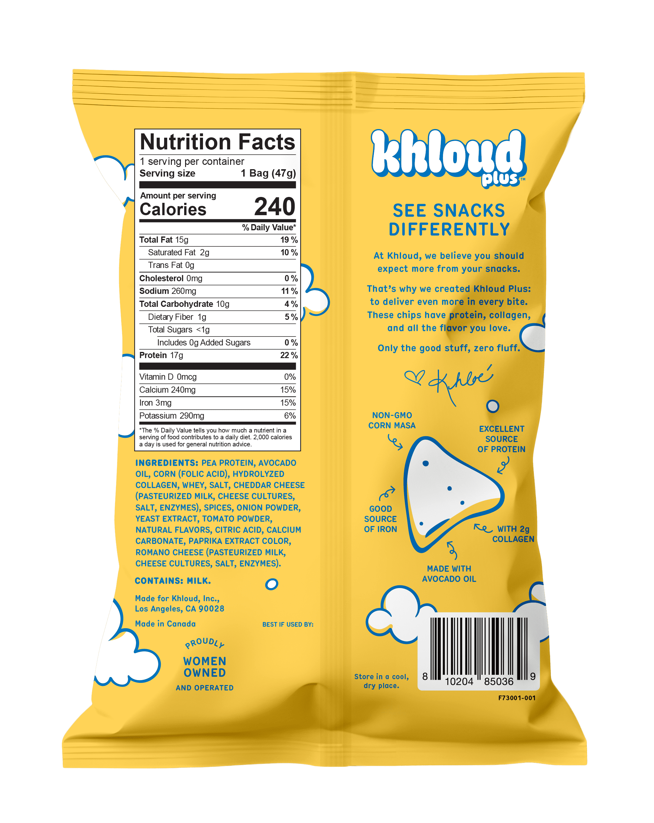 Khloud Plus Nacho Protein Tortilla Chips with Collagen 1.6oz