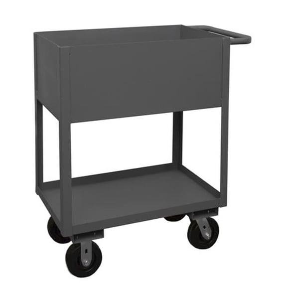 Durham RSC12-2436-2-3.6K-95 14 Gauge Tubular Push Handled Rolling Service Cart with 2 Shelves & 12 in. Lips Up, Gray - 24 x 36 x 39.25 in.