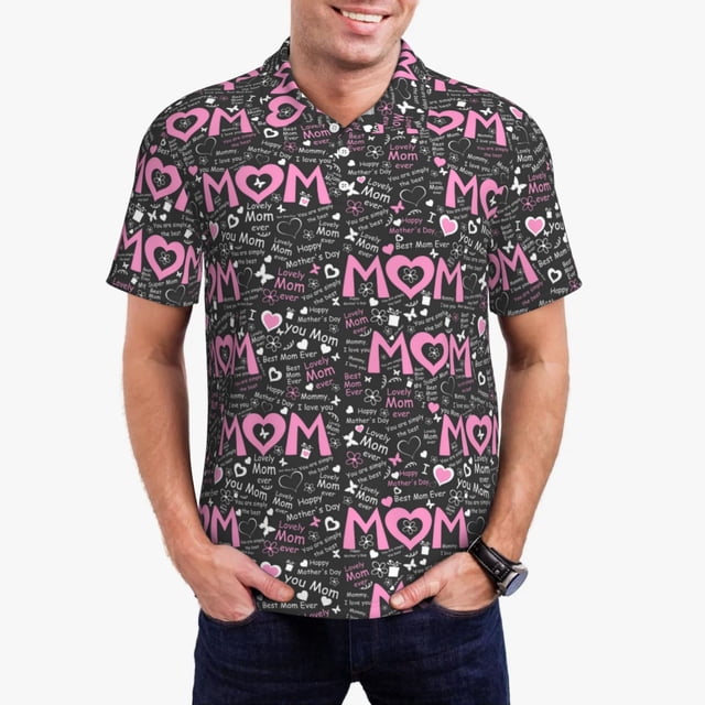 Fotbe Lovely Mom Ever Camiseta Polo de Golf para Hombre con Estampado – Camisa Deportiva Transpirable con Cuello Abotonado-XX-Large