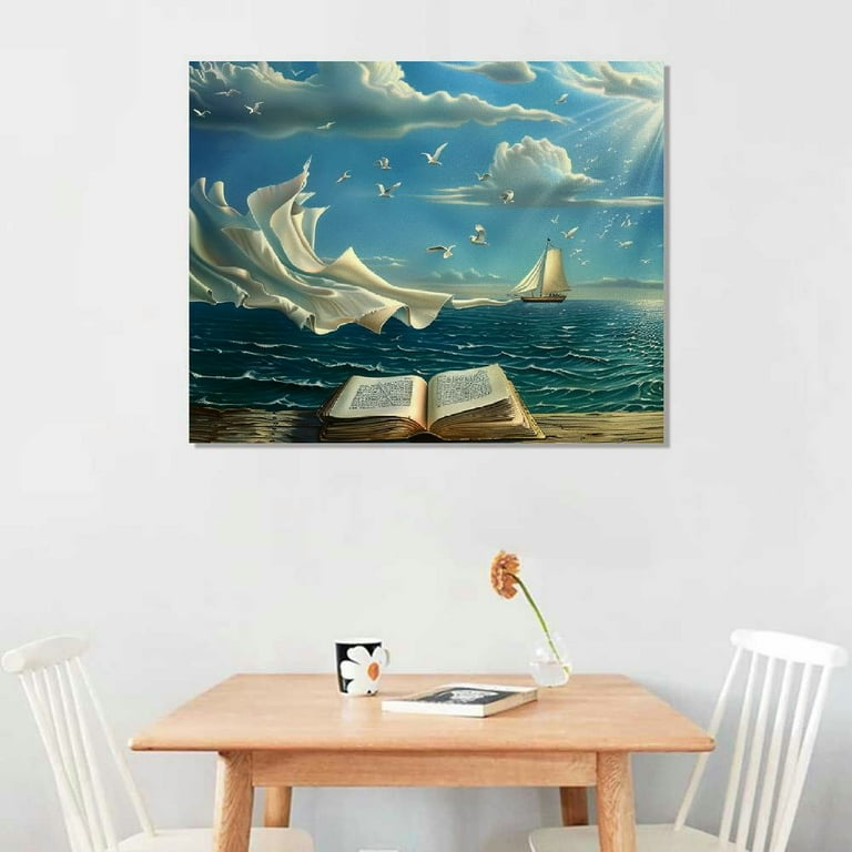 Grande dipinto Salvador Dali The Waves Book Barca a vela Canvas Poster e stampe Wall Art Pictures for Living Room Decor 40x70cm Senza cornice