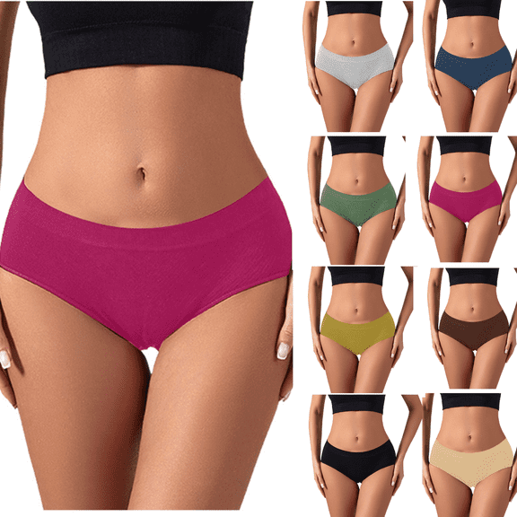 DuoJiaJ Seamless Underwear for Women, Pure Cotton Crotch Low Waist Breathable Sexy Solid Color Beige L
