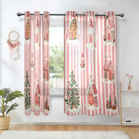 Yayeee Window Curtains Set of 2 for Living Room Light Filtering 63"x42", White Gingerbread Houses