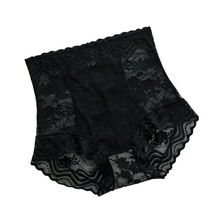BYHONG Elegant Lace High Waist Panties for Women Seamless Pure Cotton Gusset Lift Fashionable Triangle Briefs Sexy Underwear Black XL