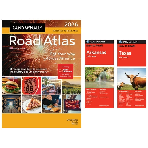 Rand McNally 2026 Road Atlas with Easy to Read Arkansas & Texas State Maps