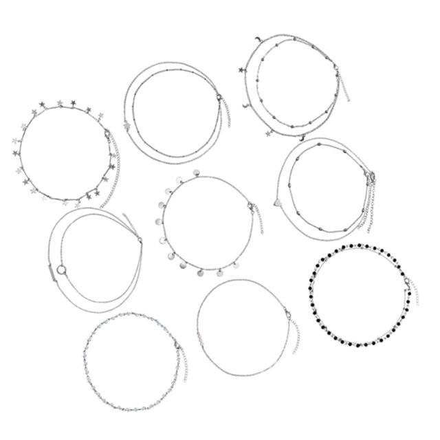 Guardurnaity Collares de 9 piezas para niñas adolescentes Juego de joyas de doble capa Encantos de cadena Ropa, zapatos y accesorios Miscelánea Tipo 1 Guardurnaity AP009167-01B