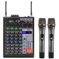 thumbnail image 1 of Abody Professional 4-Channel BT Audio Mixer with 2 Wireless Microphones LED Digital Mixing Console Built-in Amplifier with USB Connection 3-Band EQ Reverb Adjustment DSP Recording Function for Bar, 1 of 7
