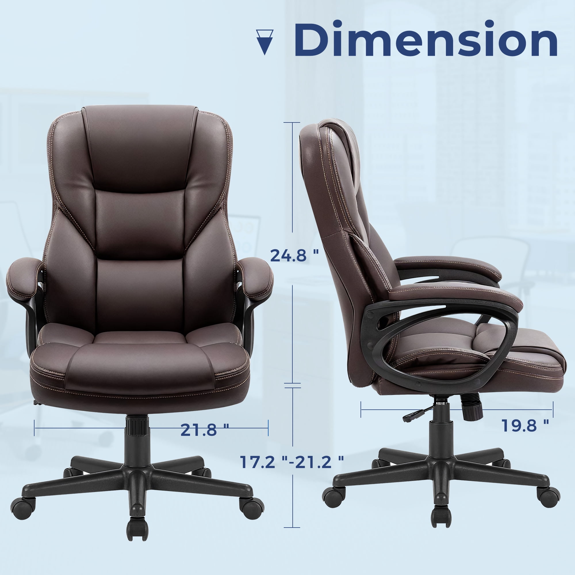Furmax High-back Executive Office Chair With Lumbar Support Height Adjustable Swivel Seat PU Leather, Brown