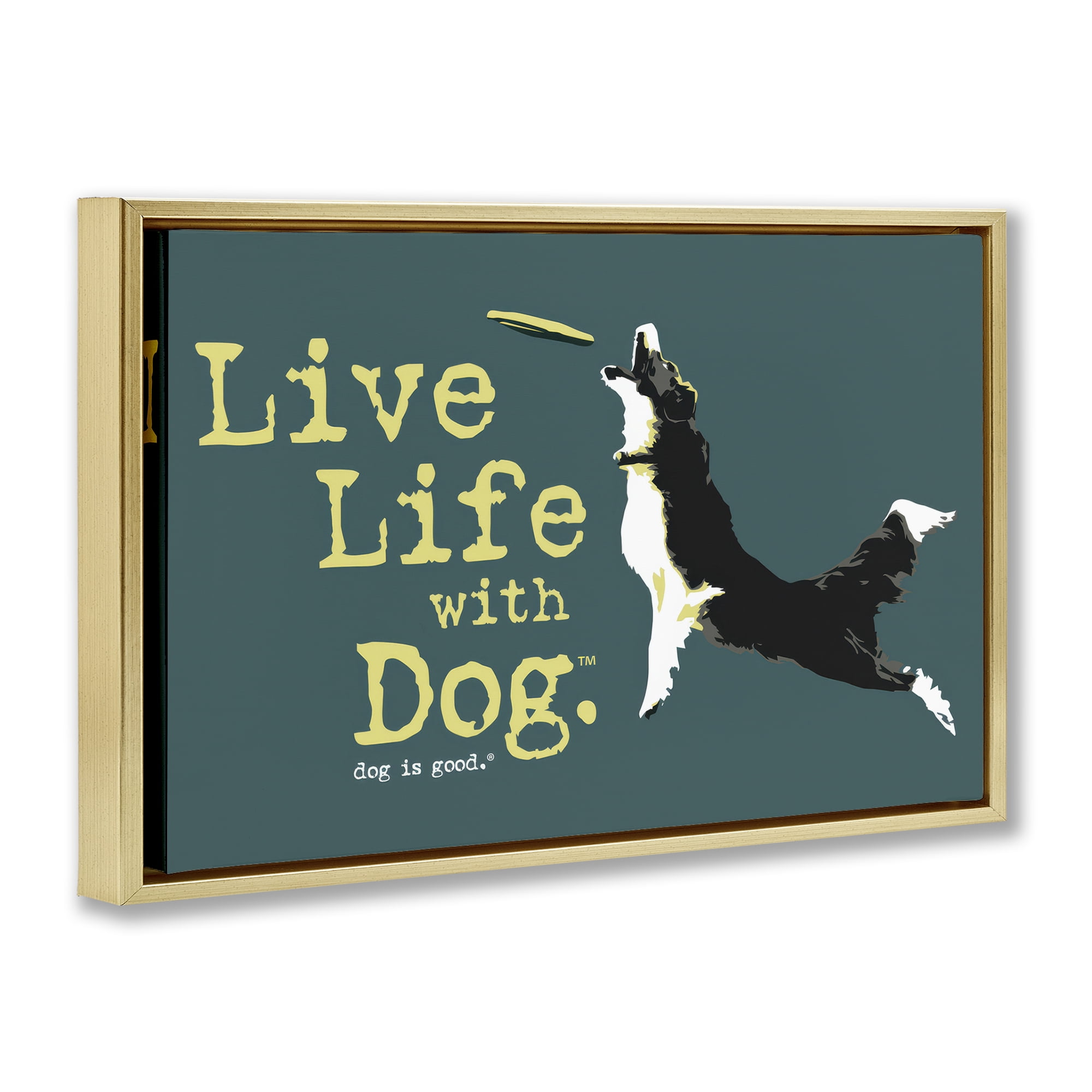 Stupell Industries Dog Playing Fetch Phrase Animals Painting Gold Floater Framed Canvas Art Print Wall Art, 25 x 17