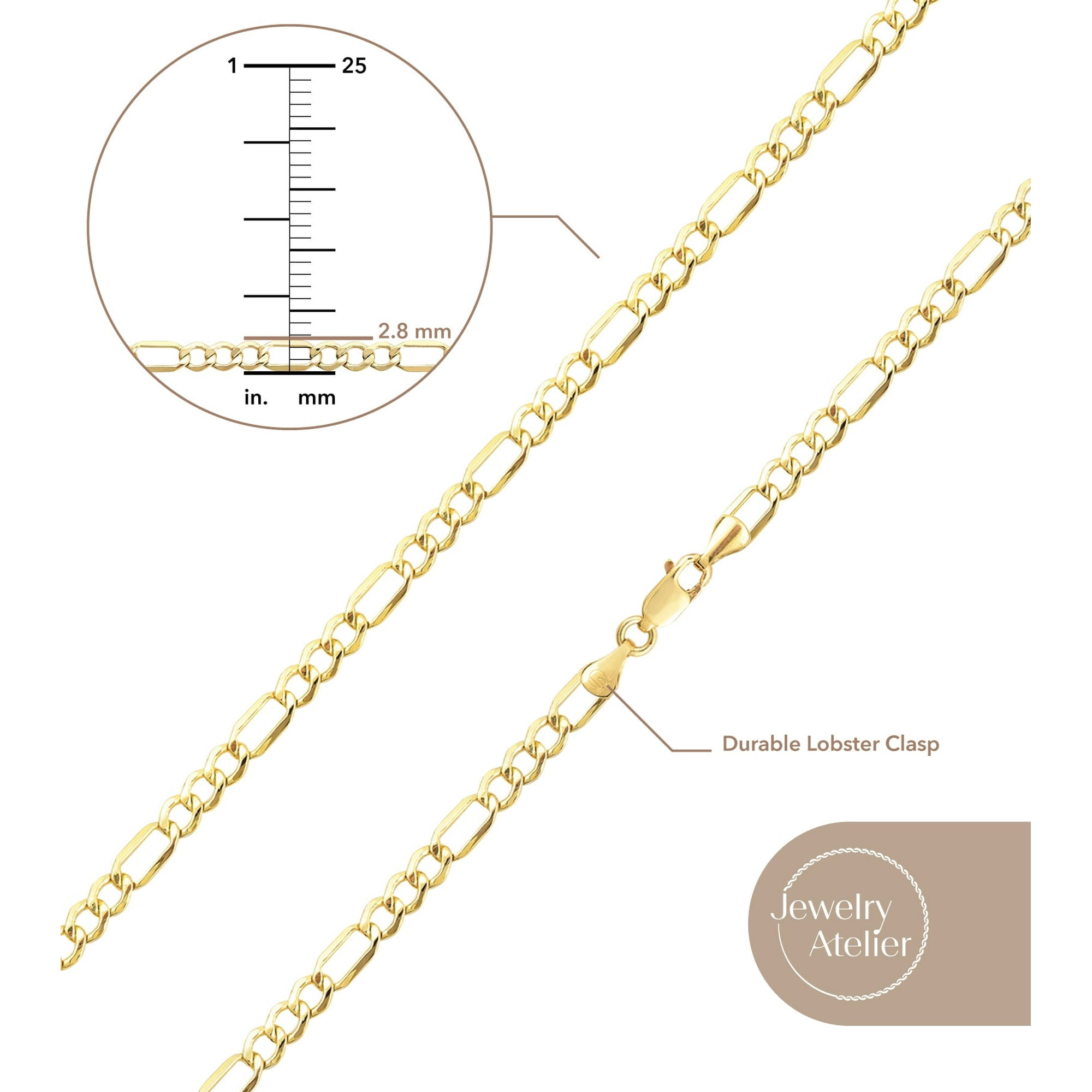 Jewelry Atelier Gold Chain Necklace Collection - 14K Solid Yellow Gold Filled Figaro Chain Necklaces for Women and Men with Different Sizes (2.8mm, 3.7mm, 4.7mm, 5.6mm)