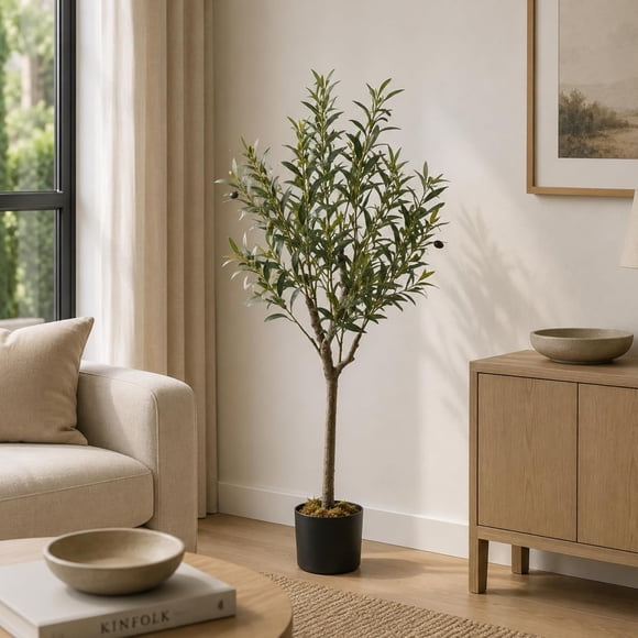 Blackbox Árbol de Olivo Artificial Pequeño 120 CM Premium con Aceitunas Decorativas, Tronco de Apariencia Natural, Decoración para Sala, Oficina y Hogar