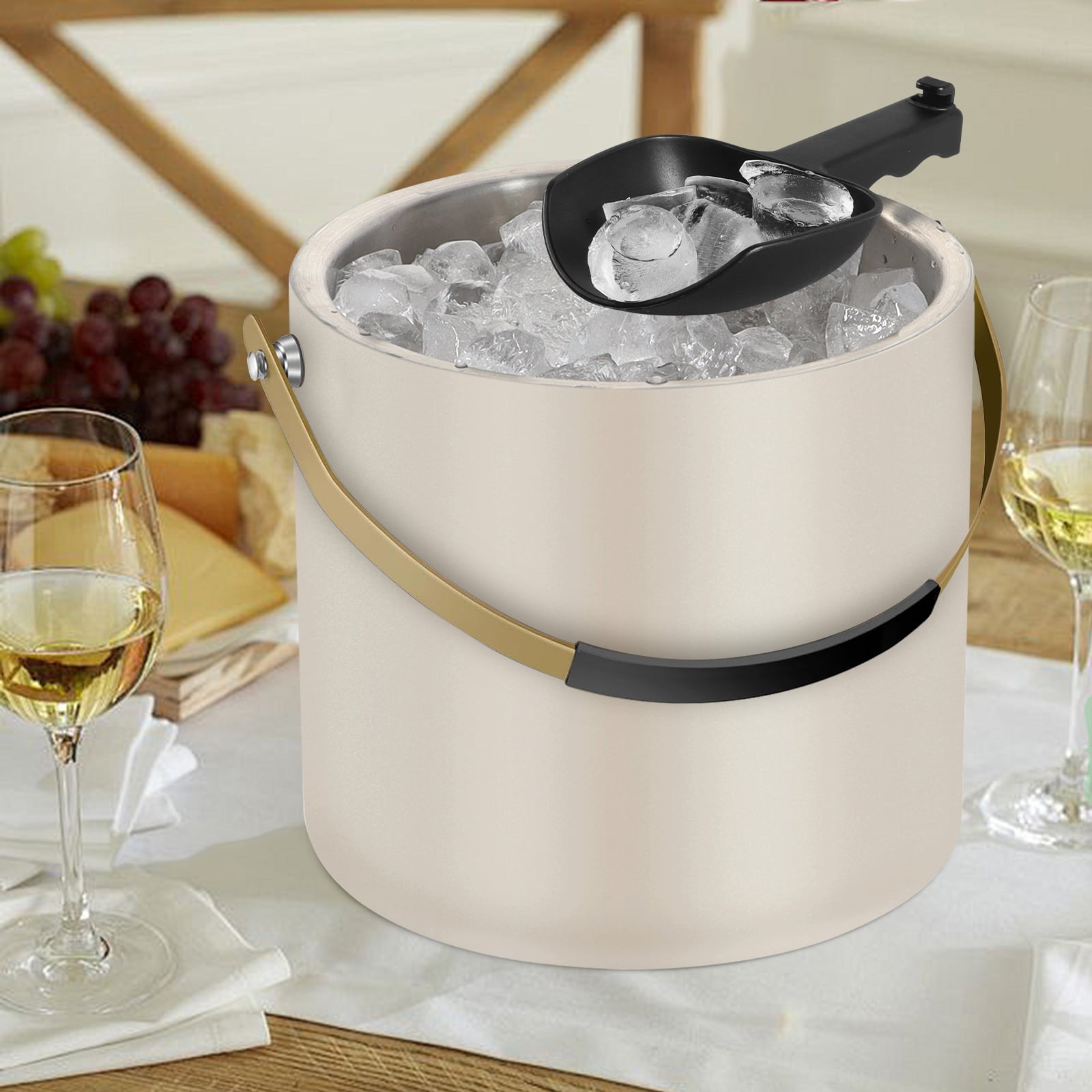 3.2L Ice Bucket with Silicone Lid, Scoop & Strainer, Double Wall Stainless Steel Insulated Ice Bucket for Parties & Cocktail Bar, Keep Ice Frozen Longer