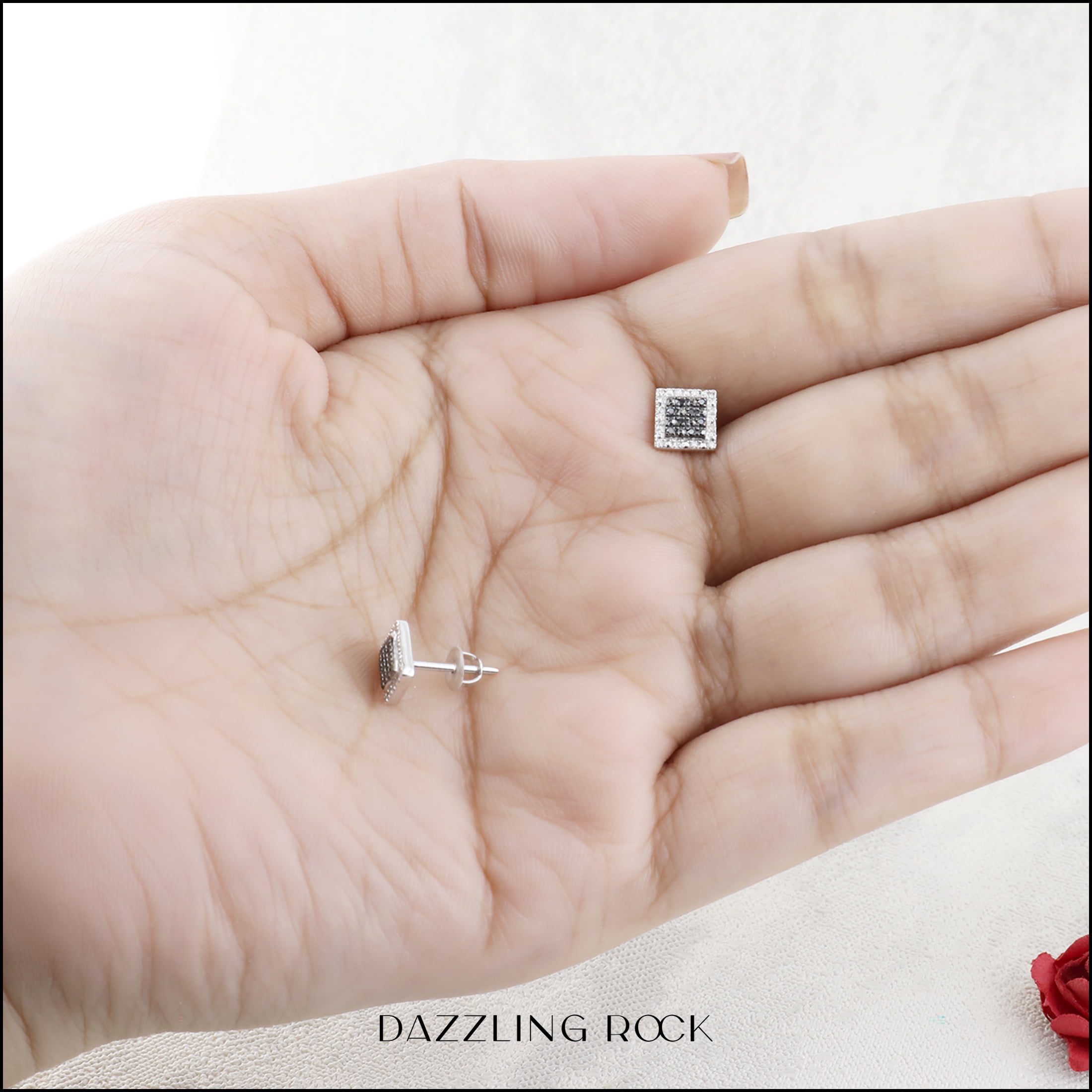 Dazzlingrock Collection 0.15 CT Round Black, White Diamond Unisex Stud Earrings, Sterling Silver