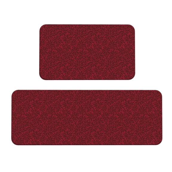 Fuzoiu Burgundy Floral Print Kitchen Floor Mat 2 Sets,Kitchen Rugs and Mats,,Non Skid Waterproof Kitchen Floor Mat for Kitchen,Home Office,Sink,Laundry