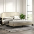 thumbnail image 2 of King Size Upholstered Platform Bed, Elegant Modern Linen Upholstered Platform Bed Frame with Curved Headboard and Nailhead Trim, Solid Wood Platform Bed with Slat Support, No Box Spring Needed, Cream, 2 of 7