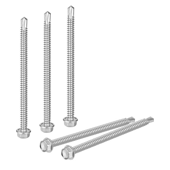 Uxcell 25 Pack #14 x 4" Self Drilling Screws, 410 Stainless Steel Self Tapping Screws for Metal, Hex Washer Head Sheet Metal