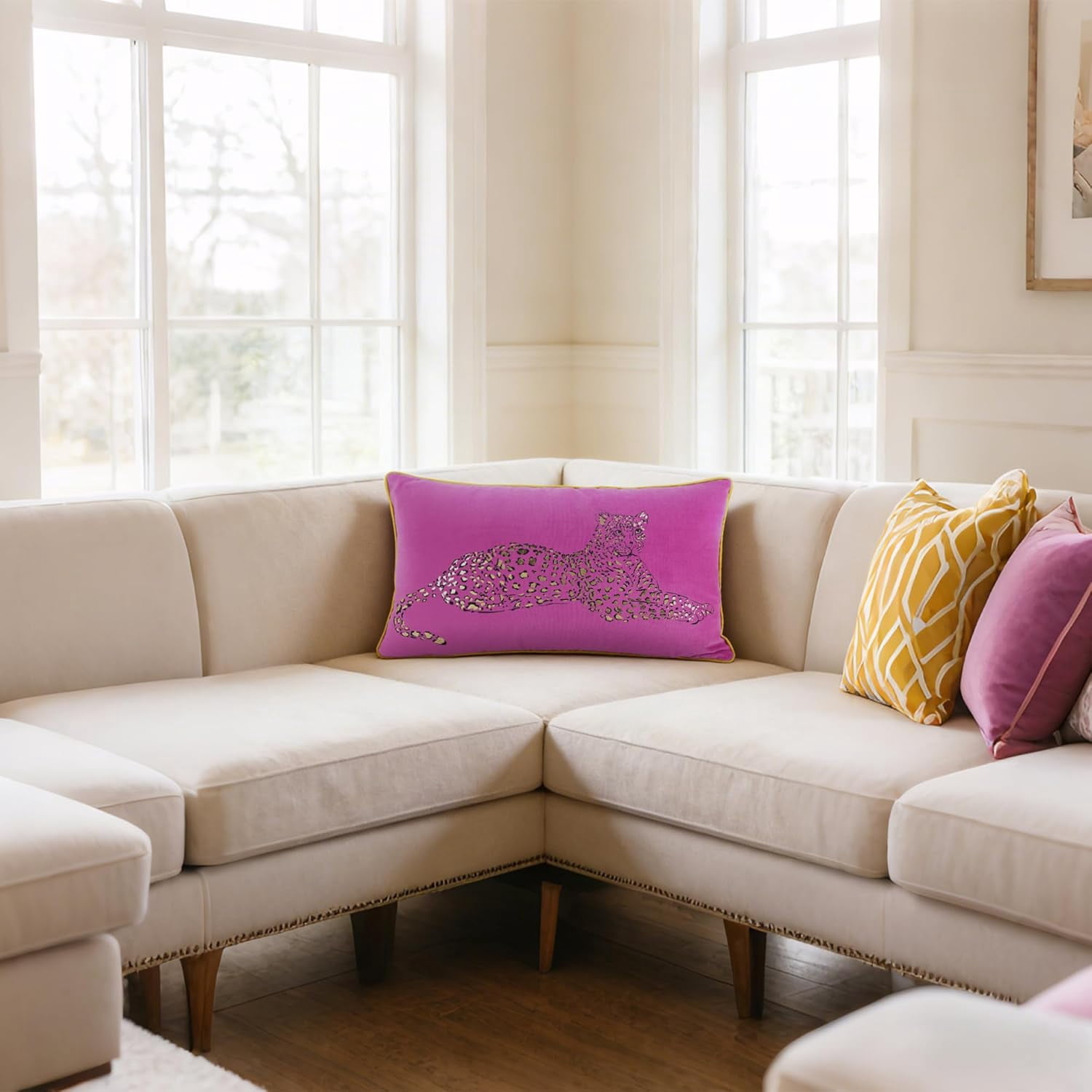 JWH Gold Foil Leopard Cotton Throw Pillow Covers Hot Pink Lumbar Throw Pillow Case for Sofa Bed Living oom Decor 12x20inch
