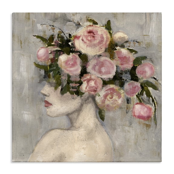 Stupell Industries Eclectic Peonies Headdress Woman Canvas Art, 17 x 17, by Charity Henderson