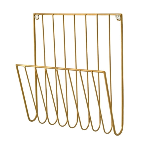 Magazine Rack Wall Mounted File Holder Office Home Decorative Iron Mail Organizer Newspaper Holder for Letters Folders Papers, Gold