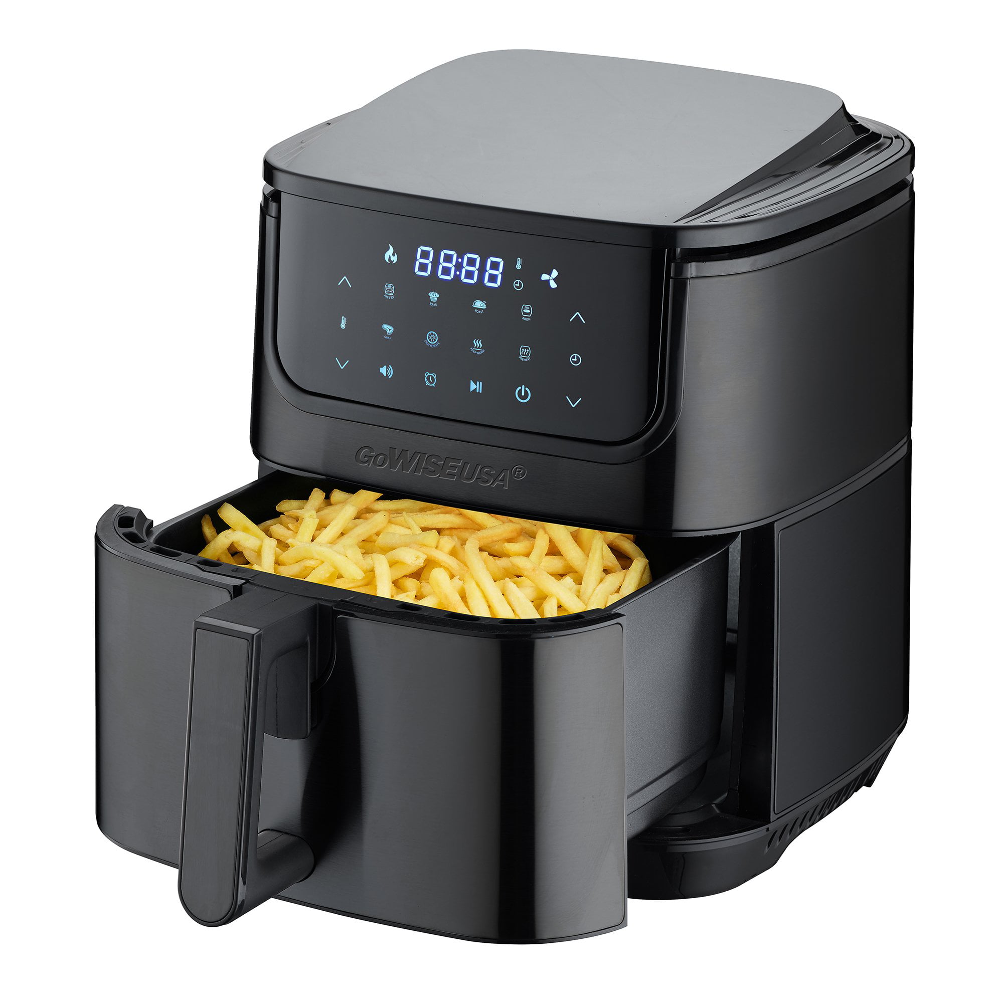 GoWISE USA 7-Quart Air Fryer & Dehydrator Max Steel XL- with Touchscreen  Display with Stackable Dehydrating Racks with Preheat & Mute Functions +  100