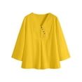 thumbnail image 5 of ClodeEU Women's V Neck 3/4 Flared Bell Sleeve Pleated Tunic Blouse,Casual Loose Plus Size Top Yellow,Women's Plus XXL, 5 of 6