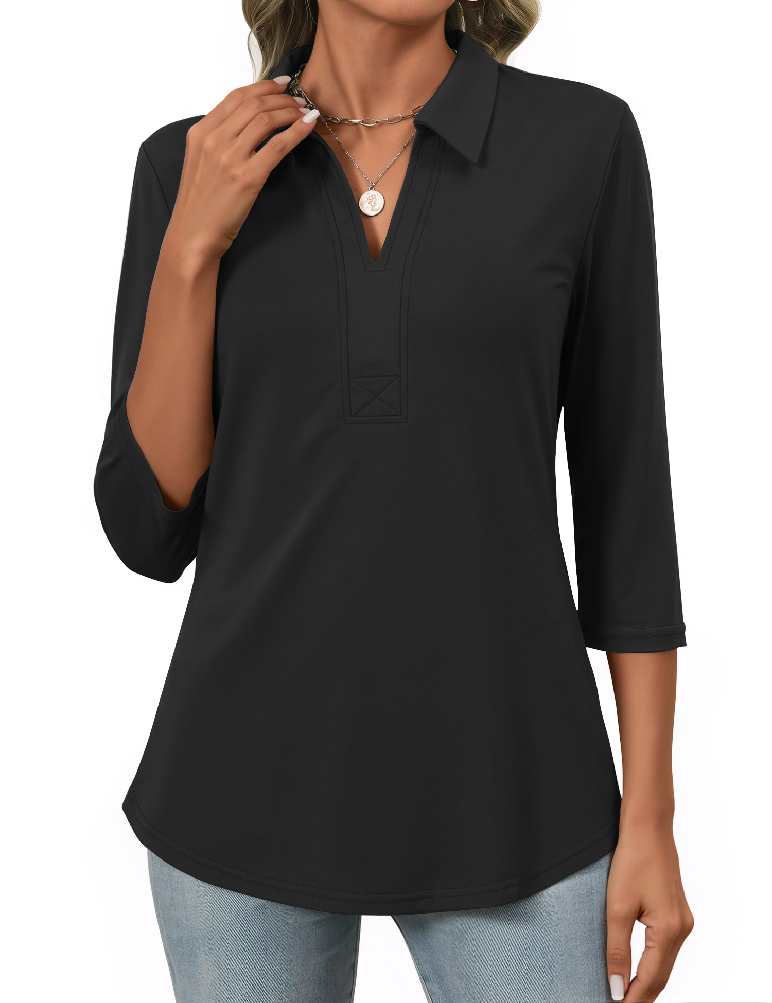 Fantaslook Women's V-Neck Polo Blouse with 3/4 Sleeves photo 5