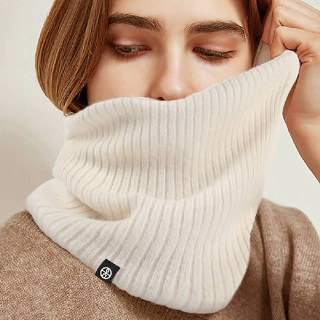 RXIRUCGD Winter Knitted Neck Hoodie Solid Color Versatile Outdoor Warm High Neck Knitted Cold Double Layer Velvet Neck Protection( White )