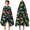 thumbnail image 3 of Black Cartoon Dinosaurs Colorful Leaves Pattern Hooded Bath Towel，50"x30" for Ages 3 To 12 Kids, Quick Dry Lightweight Soft Microfiber Hood Beach Towel Cover Up for Kids, 3 of 7