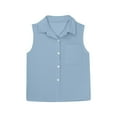 thumbnail image 7 of MKOSPLRT Linen Button Down Shirts Girls Sleeveless Lapel Collar T Shirts Solid Color Lounge Blouses Loose Fit Tees Gifts for Children 5-15Y, 7 of 7