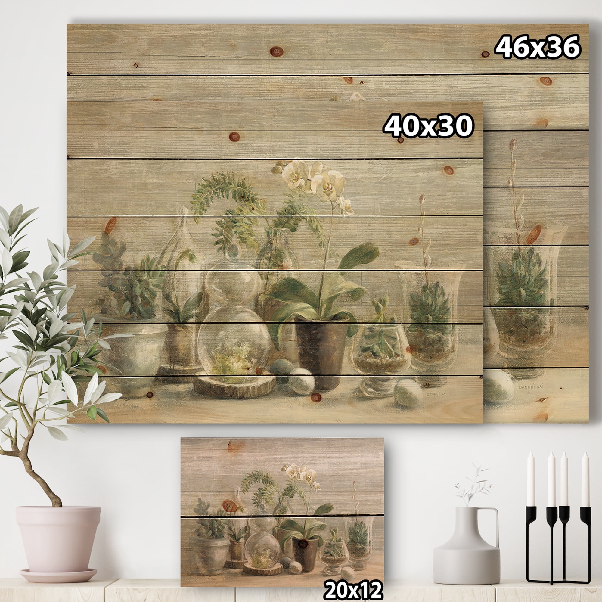 Designart 'Composition of Orchids In Flower Pots' Traditional Print on Natural Pine Wood
