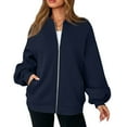 thumbnail image 3 of Mohiass Zip Up Sweatshirt Women No Hood Comfort Oversized Sweatshirt Cardigan Fleece Bomber Jacket Zipper Hoodless Hoodies Navy M, 3 of 6