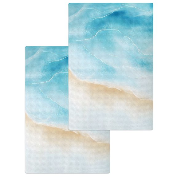 Blue Coastal Kitchen Dish Towels for Drying Dishes Set of 2, Summer Beach Tropical Ocean Nautical Seaside Waffle Weave Microfiber Hand Tea Bathroom Towels Quick Dry & Absorbent Towel 15.7x23.6