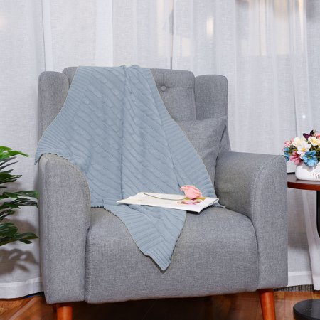 Knitted Throw Blanket For Sofa Couch Soft 100 Cotton Blanket Pale