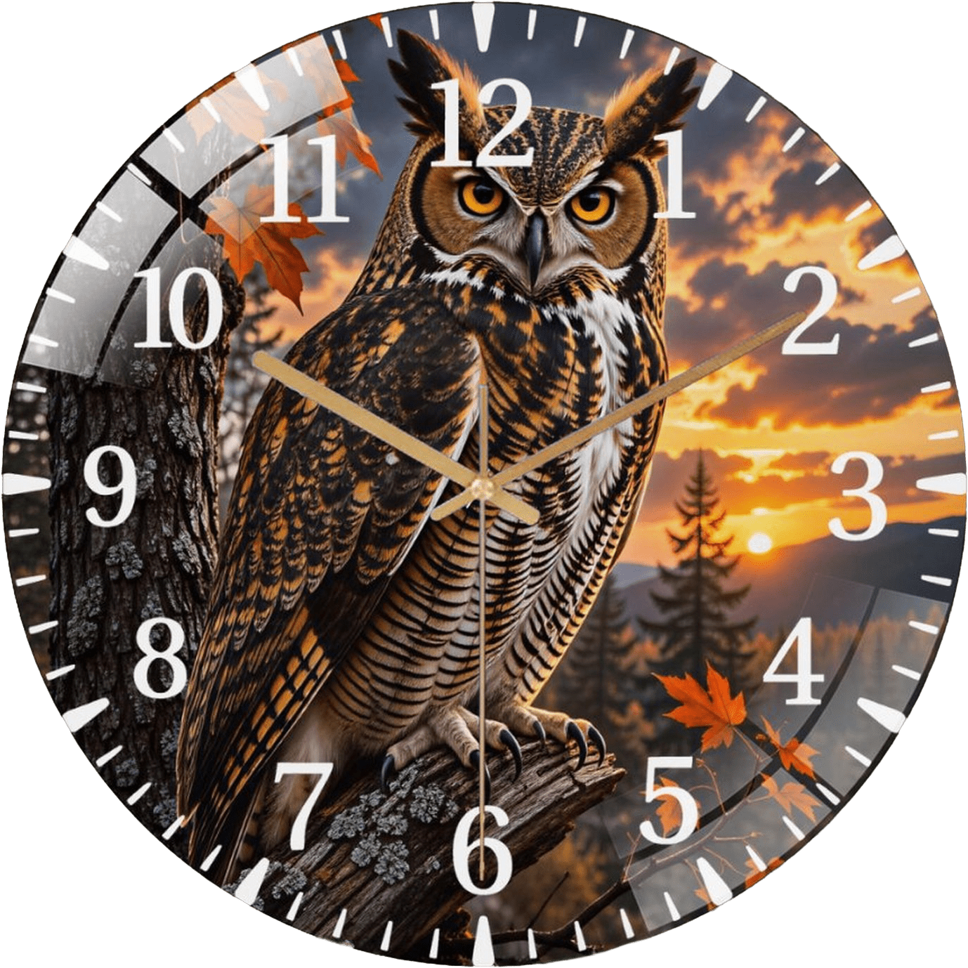 12 Inch Great Horned Owl Majestic Owl Nature Print Glass Wall Clock for Wall Decor , Office Room, Living Room Style 12×12inch(30×30cm)