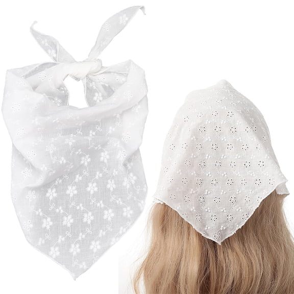 Hair Bandanas Scarf White Floral Head Triangle Kerchief Headband Adjustable Bandana Polyester Tie-Back Head Coveri White