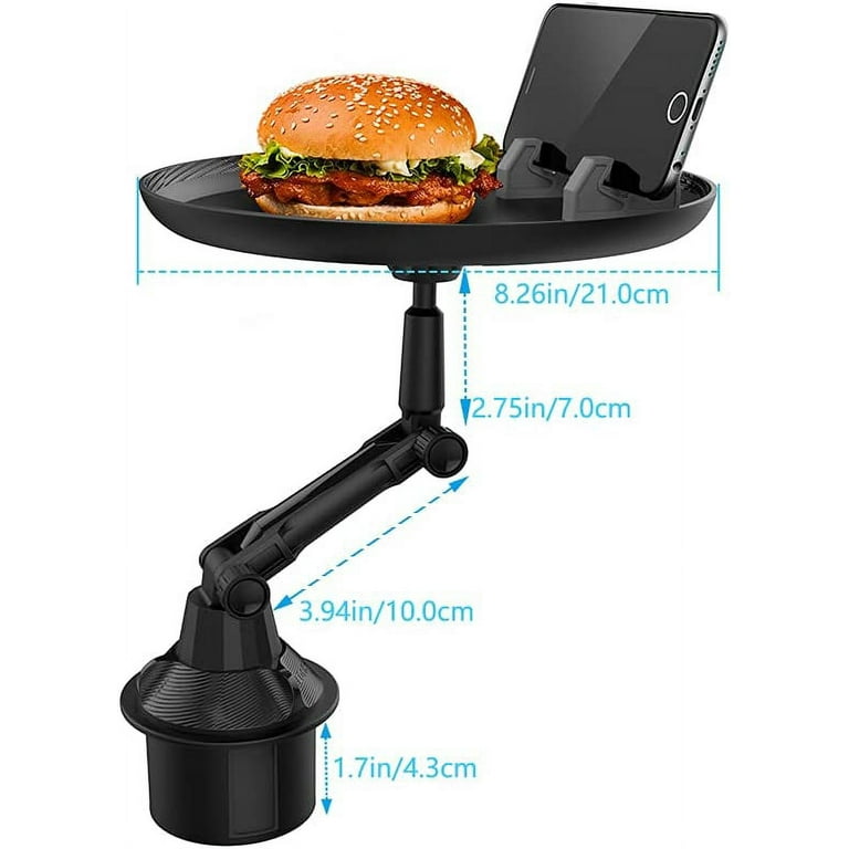 Cup Holder Food Tray for Car, Truck, Sturdy & Handy Organizer Table for Car  Cup Holders, 360° Adjustable Car Tray Table with Phone Holder, Swivel Arm,  Expandable Base from 2.56inch to 3.7inch 