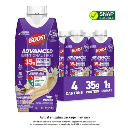 BOOST Advanced Nutritional Protein Shake, GLP-1 Friendly, Very Vanilla, 4 - 11 fl oz Cartons