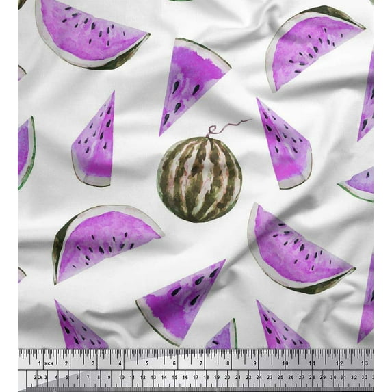 Soimoi Modal Satin Fabric Watermelon Fruits Print Fabric by Yard 42 Inch Wide