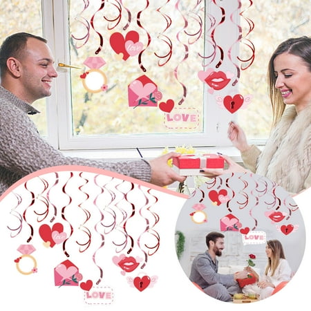 

Valentines Day Decorations Spiral Pendant 18 Piece（6 Types Of Cards 3 Pcs For Each Type）and 30 Spiral Ribbons Set Love Swirl Pendant Valentine s Day Party Decoration Supplies