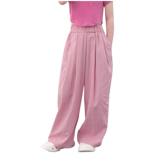Odeerbi 4-13 Años Niñas Pantalón Largo de Seda de Verano Suelto Y Transpirable Con Cintura Elástica