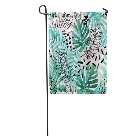 SIDONKU Abstract Exotic Leaves Tropical Summer Watercolor Leaf Contours Drawings Silhouette Garden Flag Decorative Flag House Banner 28x40 inch