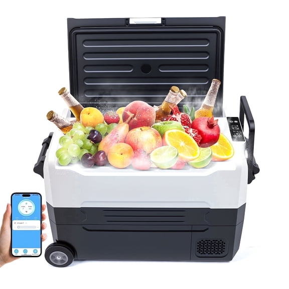 12 Volt Car Refrigerator, 58QT(55L) Dual Zone Portable Car Fridge Freezer -4℉-68℉ Electric Cooler Dual Temp Control Cooling Freezing 12/24V DC & 100-240V AC for Travel, Camping, RV, Road, Home