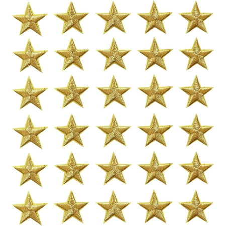 30pcs Gold Star Iron on Patches  Star Patches Embroidered Applique for Clothing  Jackets  Hats Backpacks  Jeans (1.2 inches)