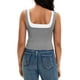 thumbnail image 3 of ATHLECHIC Camiseta sin mangas de cuello cuadrado para mujer, top corto de verano en bloques de color, gris, 3 of 5