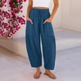 thumbnail image 3 of Dwellite Women's Linen Wide Leg Pants Summer 2026 Casual Loose Beach Vacation Baggy Palazzo Pant with Pockets Dark Blue 2XL, 3 of 6