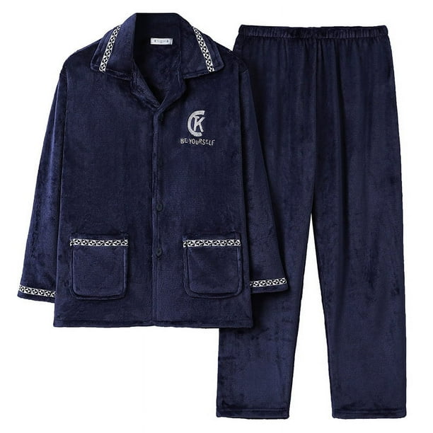 Pijama de hombre de lana coral de invierno de manga larga engrosado juvenil casual cálido franela traje de ropa de casa de talla grande