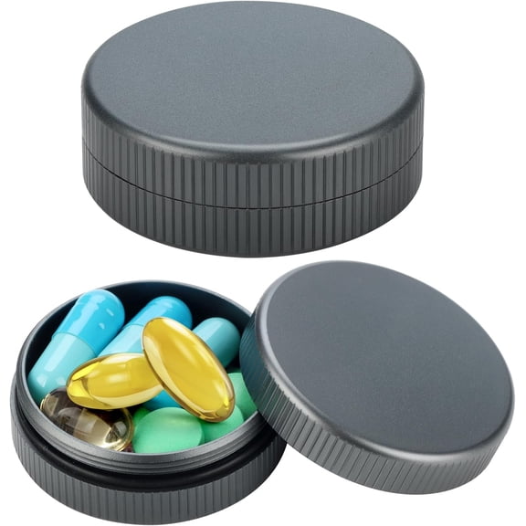 2 Pack Metal Pocket Pill Case Small Aluminum Vitamin Organizer Box Travel Pill Dispenser Gray