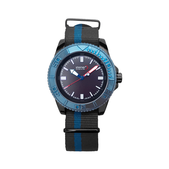 Reloj De Caballero Steiner Correa de Nylon 44 mm Bisel Giratorio Unidireccional Azul