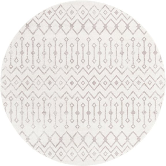 Rugs.com Bohemian Trellis Collection Rug – 7 Ft Round Pearl Low Rug Perfect For Kitchens, Dining Rooms